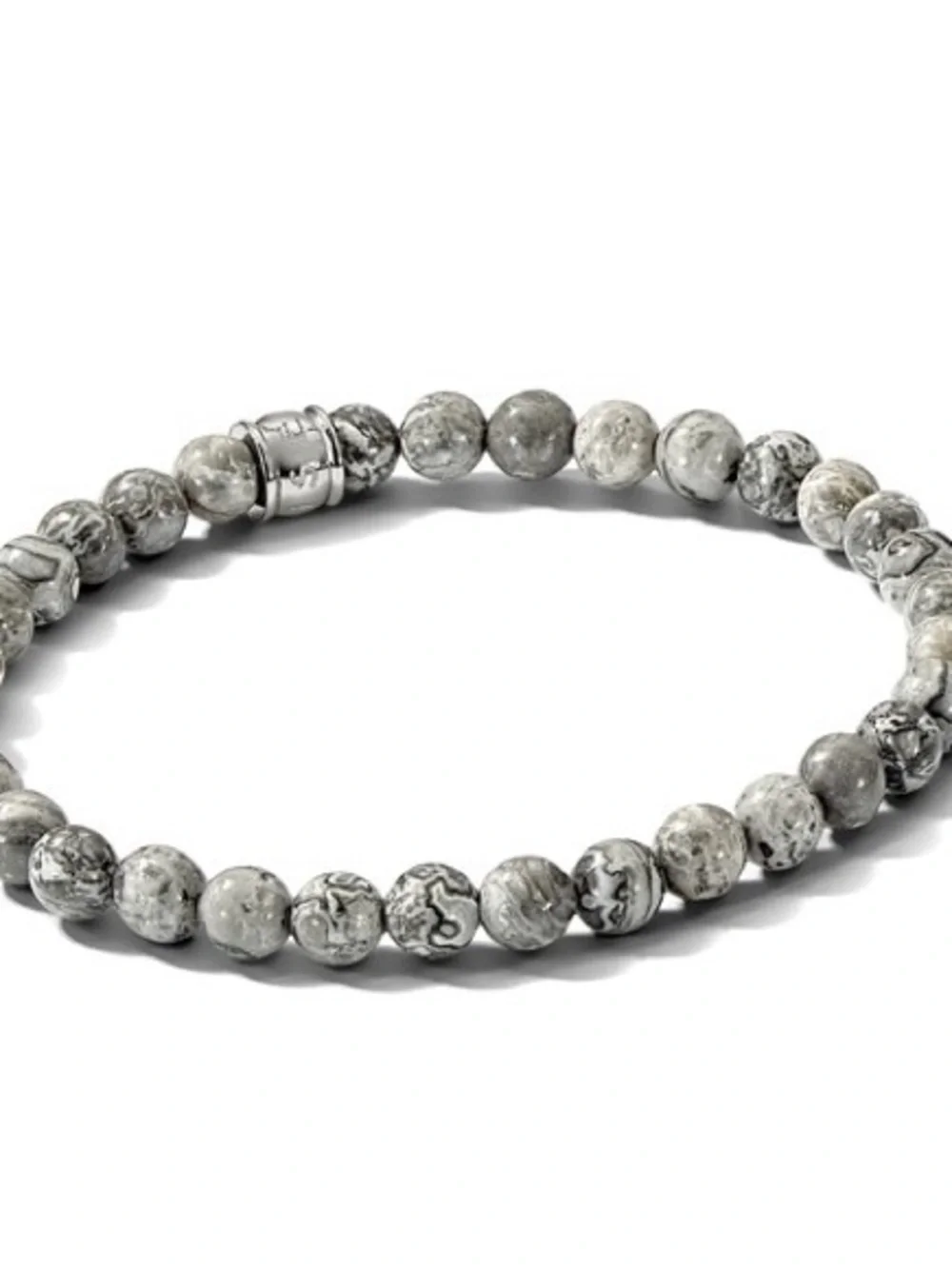 Grey Jasper Gemstone Bead Bracelet 6mm Stainless Steel Polished Stretch 7.75